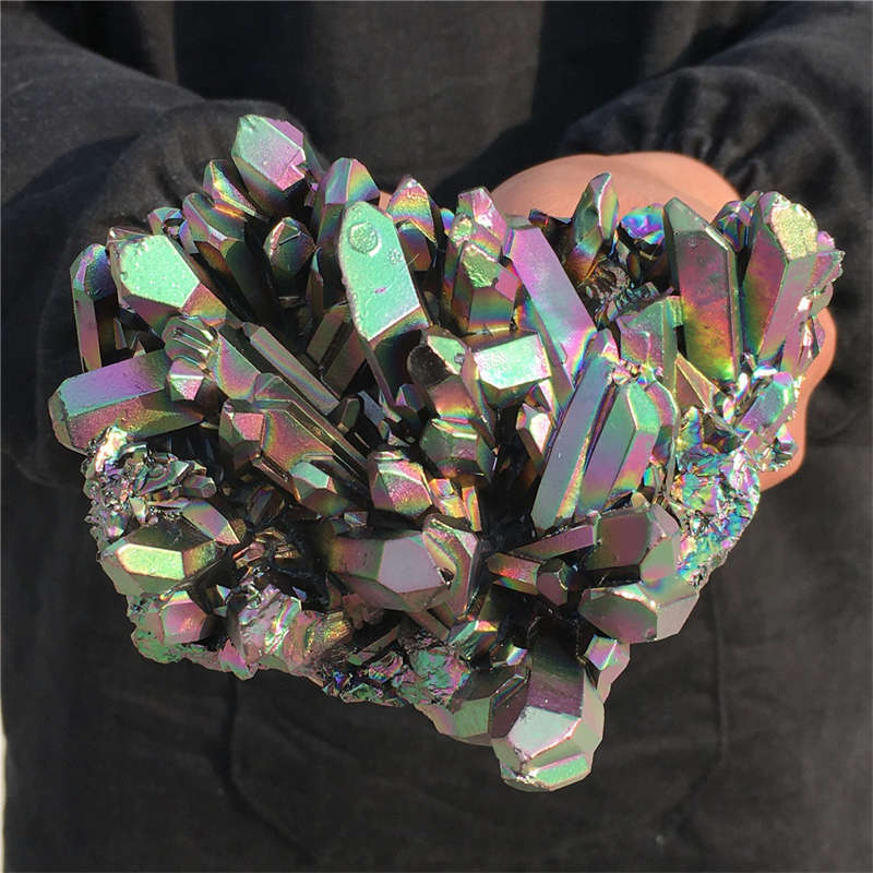 560g Electroplate Rainbow cluster quartz crystal mineral specimen reiki healing