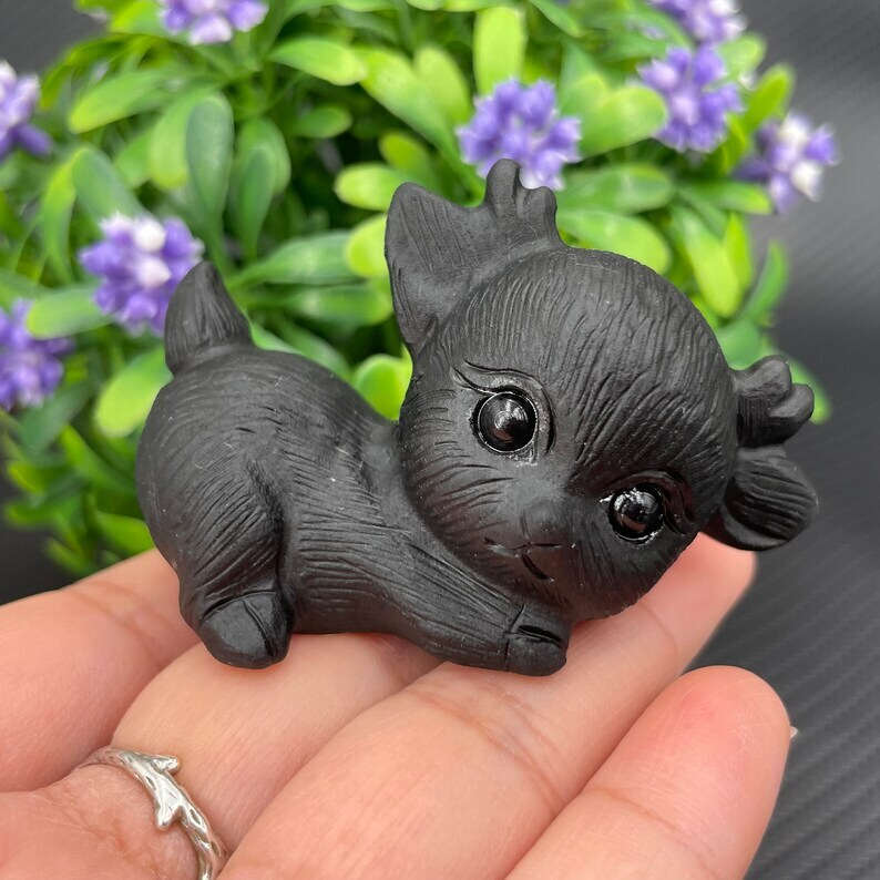Natural Obsidian Deer Baby Hand Carved Crystal Animal Decoration Reiki Heal gift