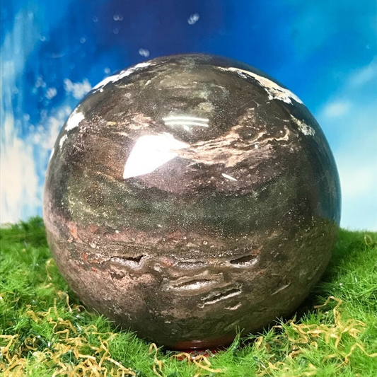 555G Rare Natural Ocean Jasper Quartz Ball Crystal Ball Sample Repair
