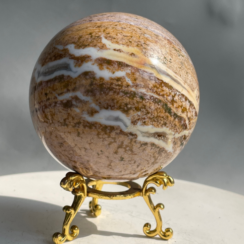 588G Natural Ocean Jasper Jade Crystal Polished Sphere Ball Healing Ball