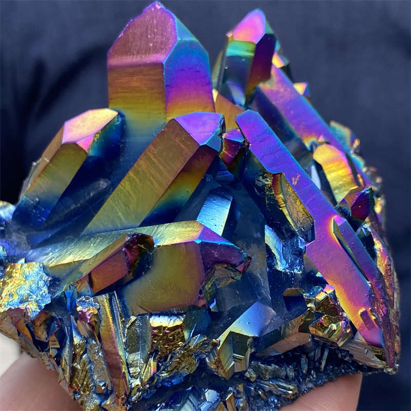 440g Electroplate Rainbow cluster quartz crystal mineral specimen reiki healing