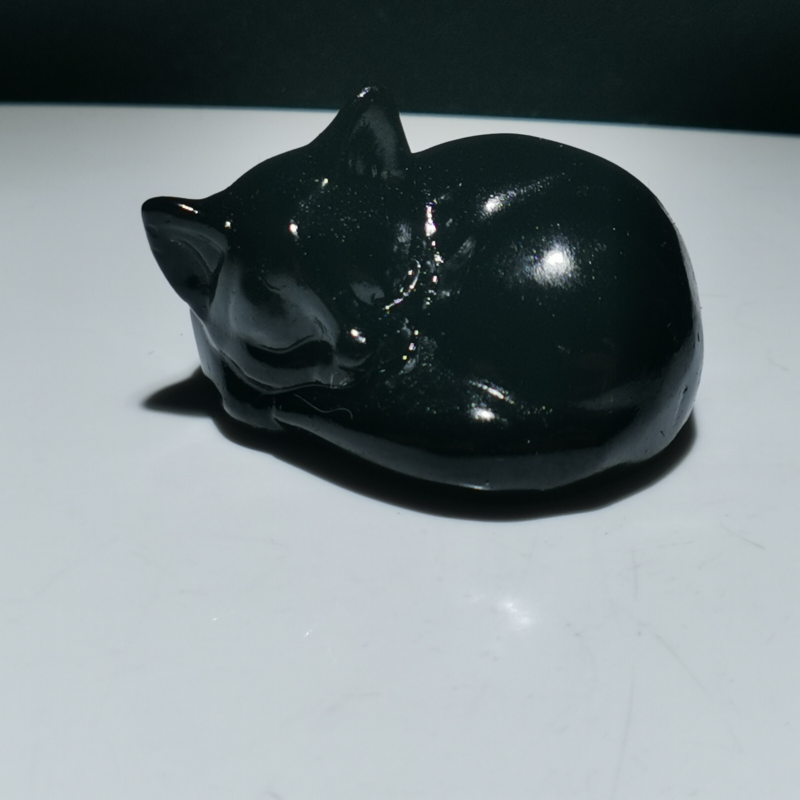 1pcs，Natural Obsidian Quartz Mineral Specimen, Hand-Carved Cat Healing,