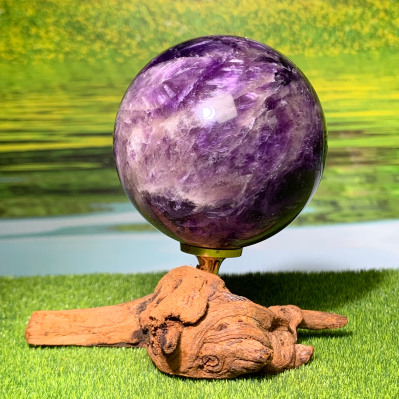 292G Rare High Quality Purple Dream Amethyst Quartz Crystal Sphere Healing Ball+