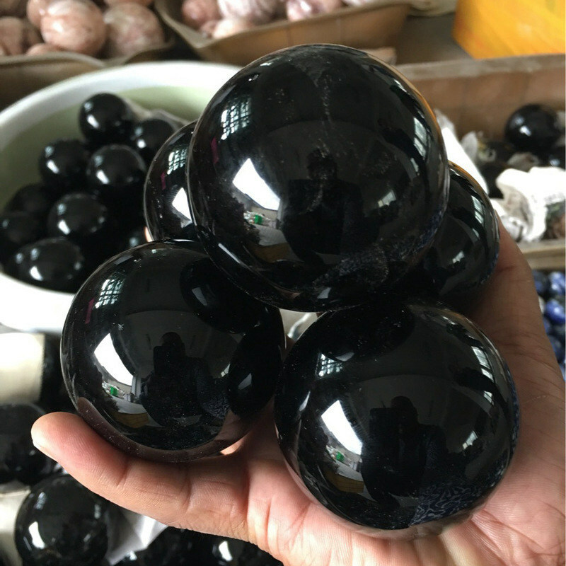 80MM Large Natural Black Obsidian Crystal Sphere Ball Healing Rock Stone + Stand