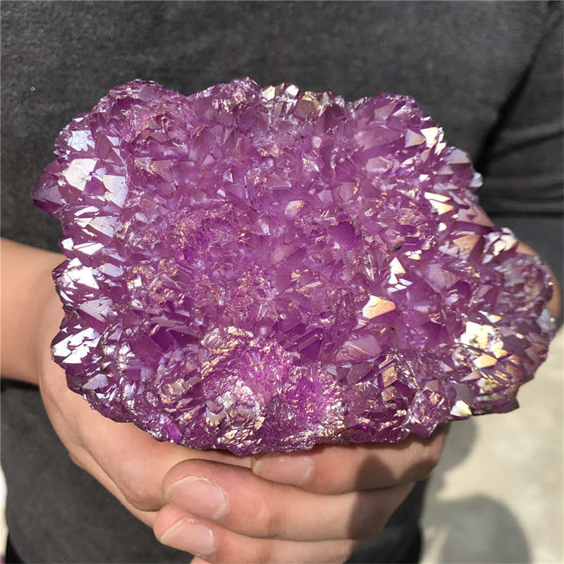 850g Electroplate Rainbow cluster quartz crystal mineral specimen reiki healing