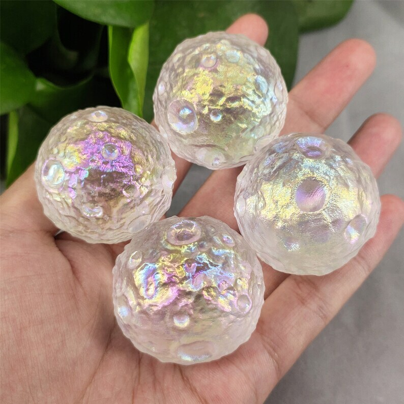 5PCS Titanium Rainbow Aura Clear Melting Stone Moon Quartz chakra Specimen Heal