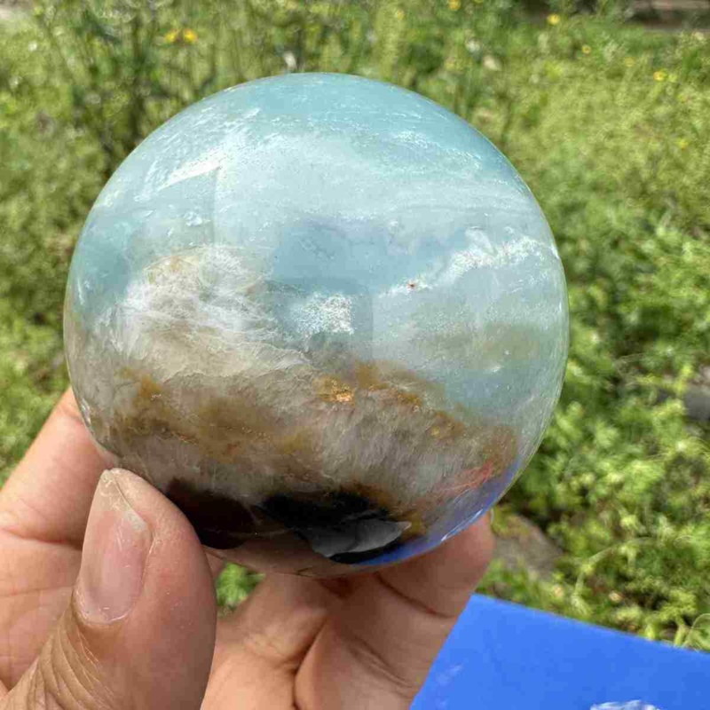 375g Natural Amazonite Quartz Sphere Crystal Polished Ball Reiki Healing Decor