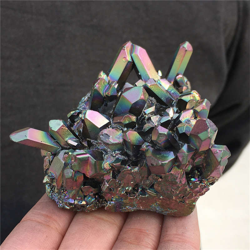 210g Electroplate Rainbow cluster quartz crystal mineral specimen reiki healing