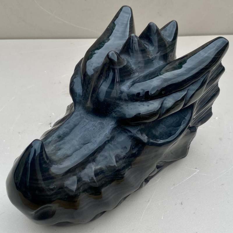 7.6LB natural obsidian carved dragon Head crystal ornaments Reiki energy healing