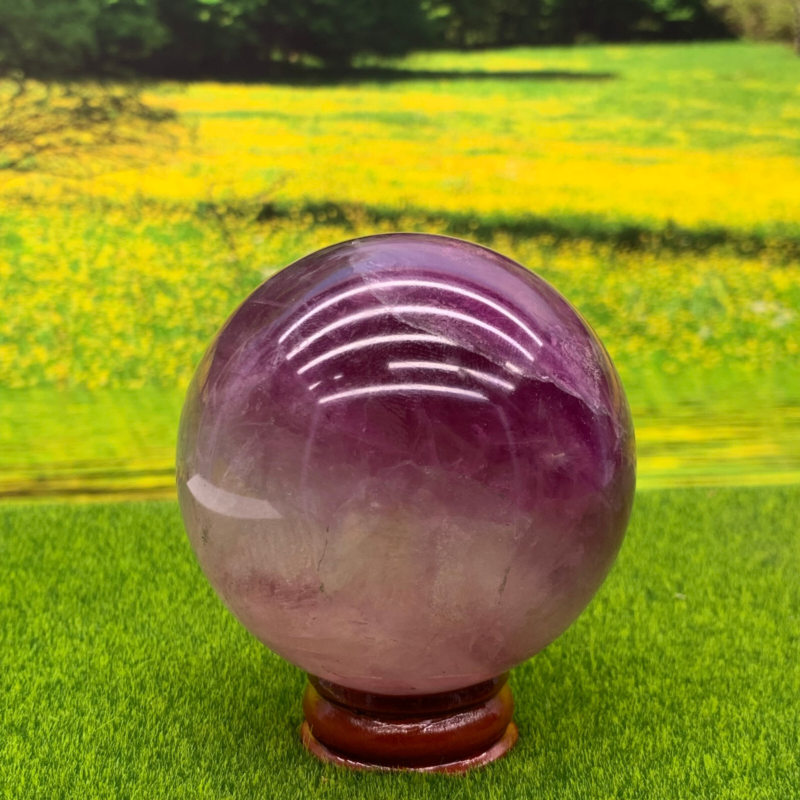 395G Natural Fluorite ball Colorful Quartz Crystal Gemstone Healing + Stand