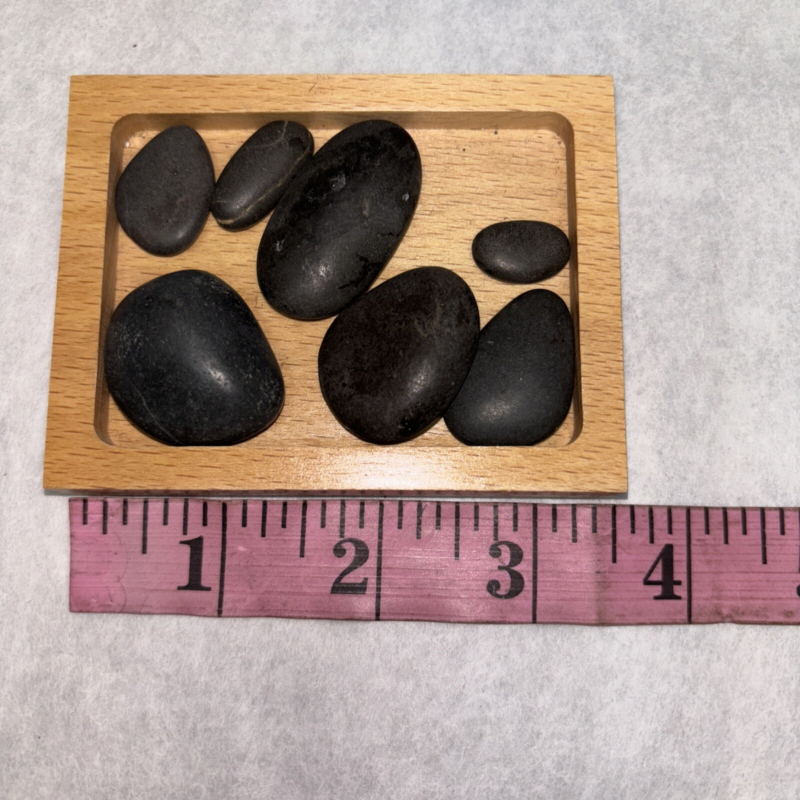 Natural Obsidian 7 Stone Healing Stacking Black Chakra Balance Wood Tray