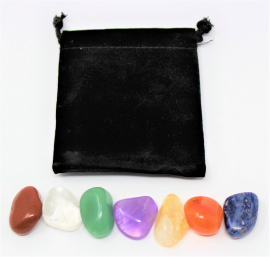 Crystal Healing CHAKRA KIT Balancing Set 7 Tumble Stones & Carry Pouch