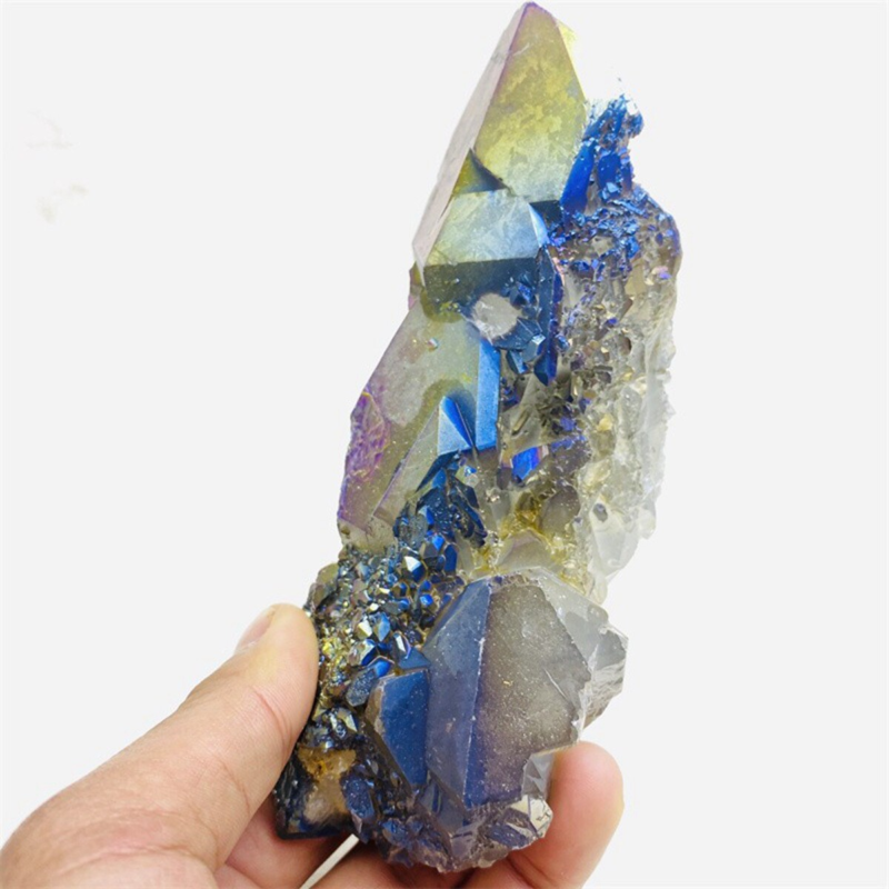 670gColor Flame Aura Electroplate Quartz Crystal Cluster Specimen Healing Stone