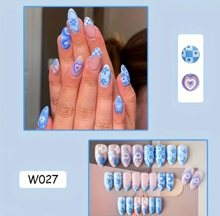 24pcs Press On False Finger Nails Fake Nails Glittered Solid Colours 52 Options