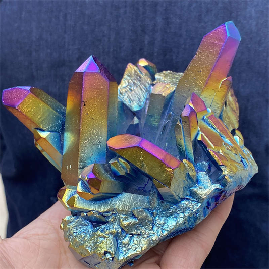 520g Electroplate Rainbow cluster quartz crystal mineral specimen reiki healing