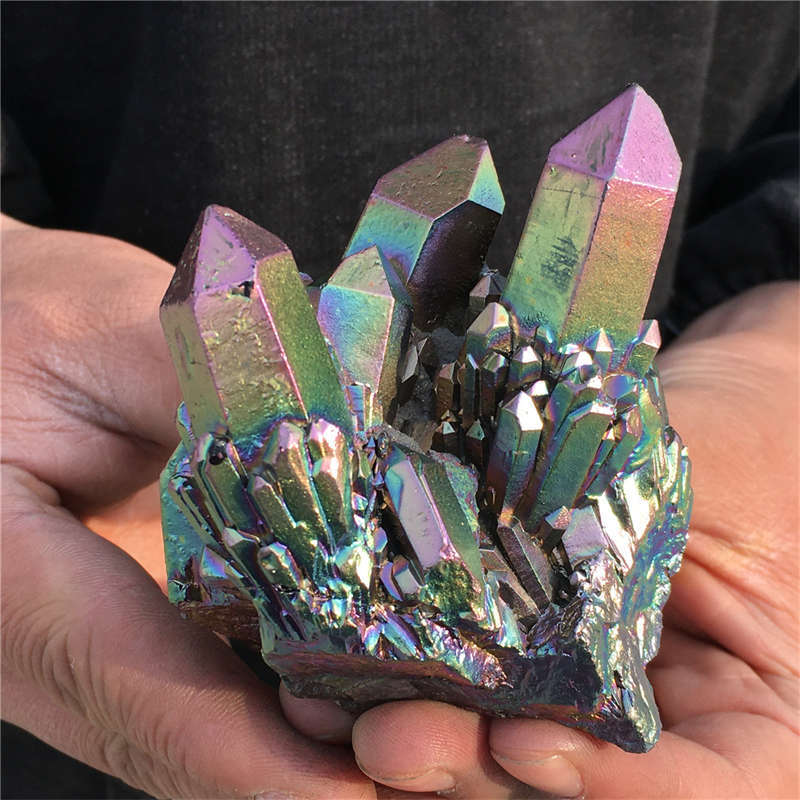 210g Electroplate Rainbow cluster quartz crystal mineral specimen reiki healing
