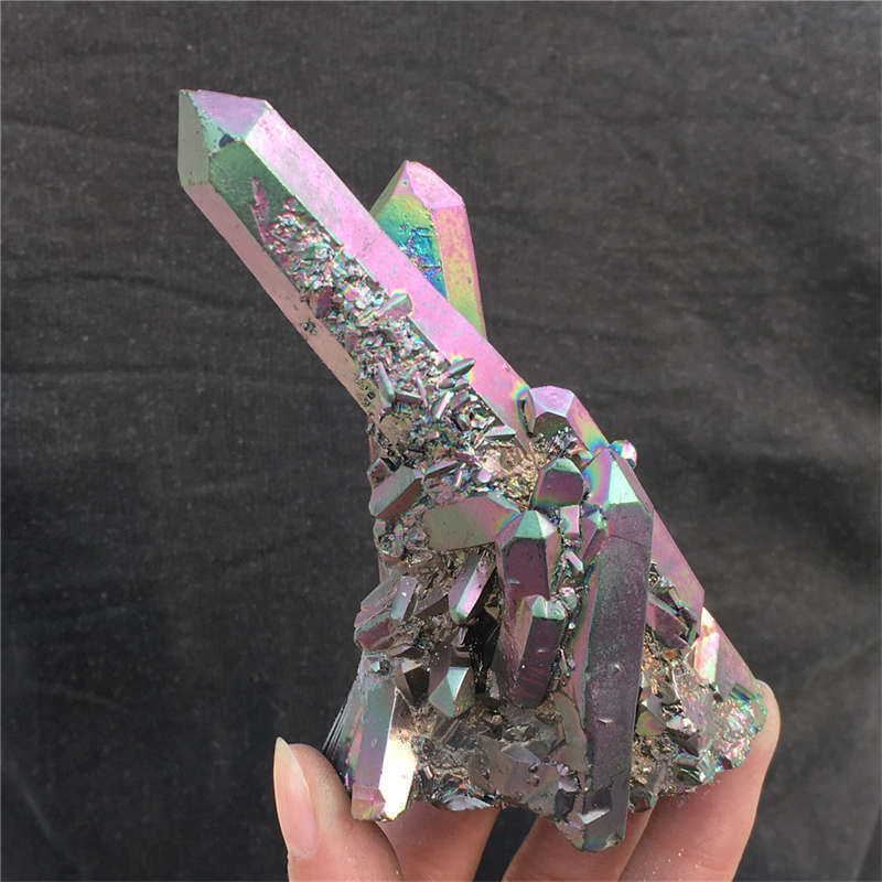 200g Electroplate Rainbow cluster quartz crystal mineral specimen reiki healing