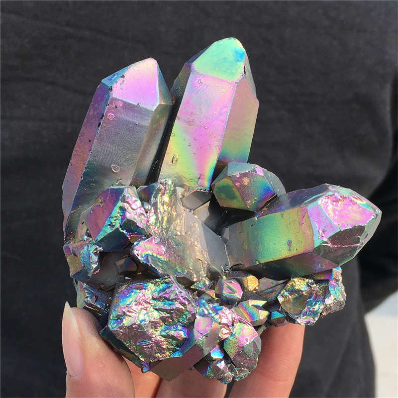 290g Electroplate Rainbow cluster quartz crystal mineral specimen reiki healing