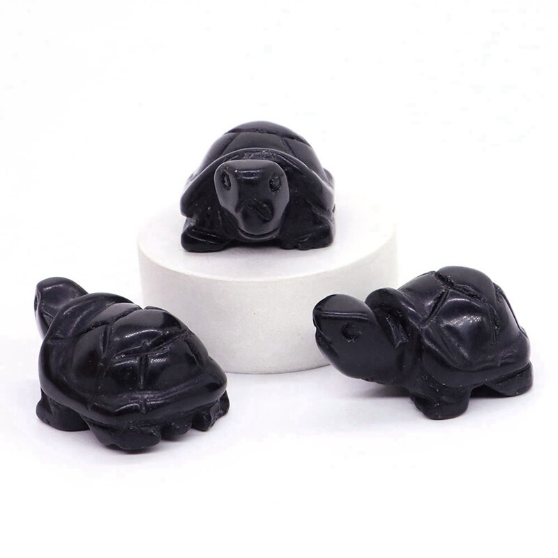 5Pcs Natural Obsidian Quartz Carved Longevity Tortoise Crystal Animal Ornament