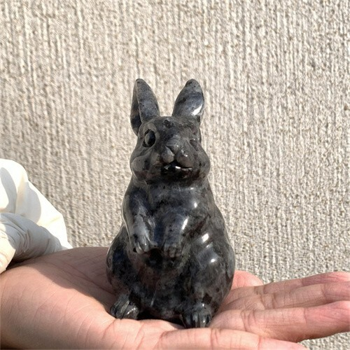 290g Natural Carved Spectrolite Rabbit Figurines Reiki Quartz Crystal Skull Deco