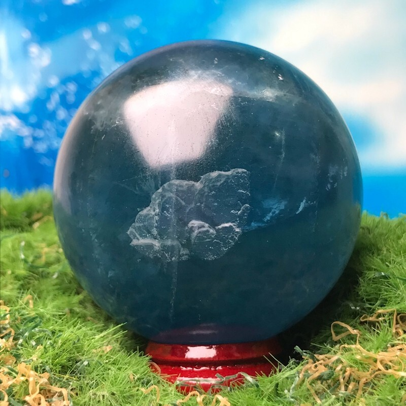 274GNatural Blue Fluororite Quartz Crystal Ball Polished Mineral Repair