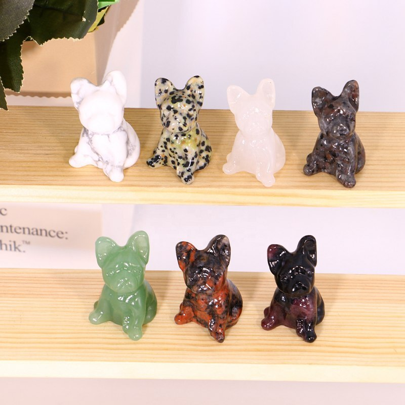 3cm Natural Quartz Crystal Carved Rough Stone French Bulldog Energy Animal Decor