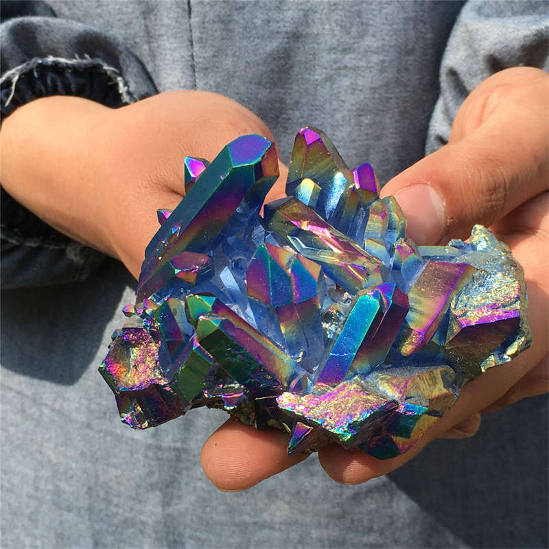 250g Electroplate Rainbow cluster quartz crystal mineral specimen reiki healing