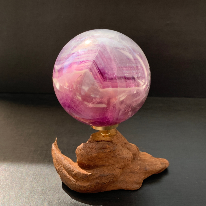 243G Natural Fluorite ball Colorful Quartz Crystal Gemstone Healing + Stand