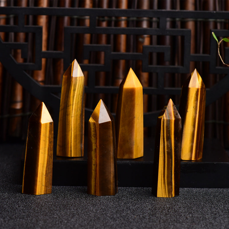 Natural Yellow Tiger's Eye Rough Stone Polished Yellow Tiger's Eye Prism Crystal Hexagonal Prism