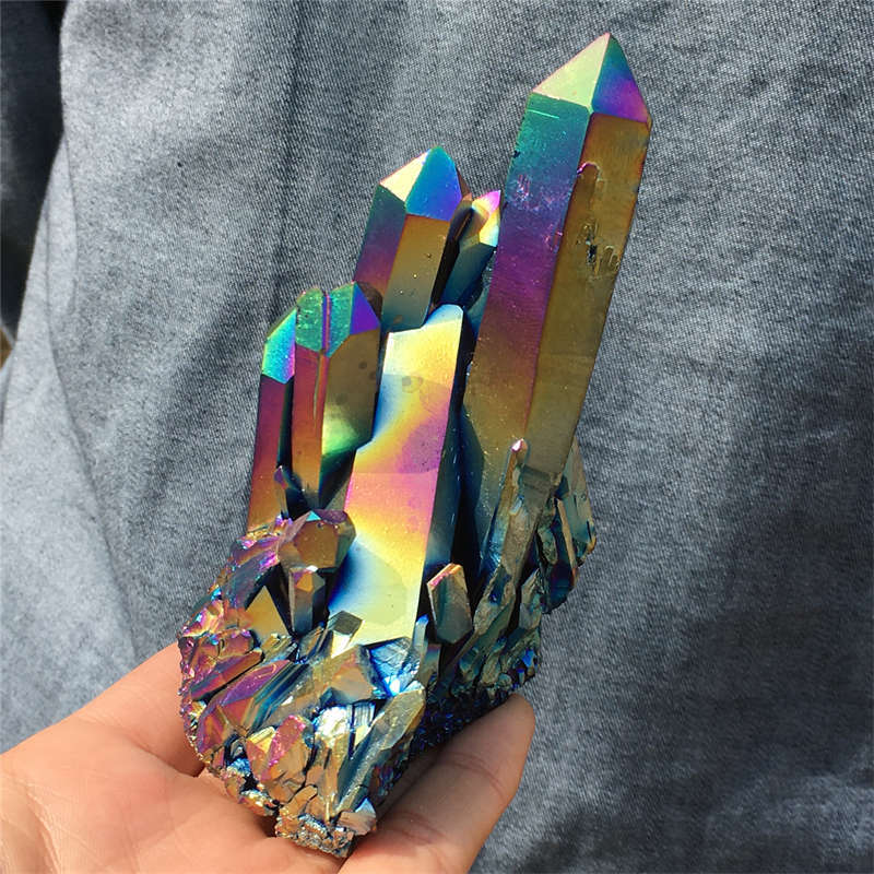 320g Electroplate Rainbow cluster quartz crystal mineral specimen reiki healing