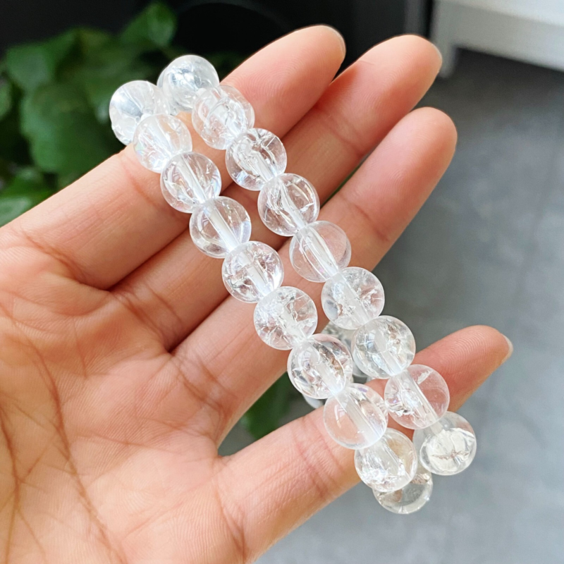10mm2Natural Himalayan Rainbow Quartz Crystal Water Sticky Beads Bracelet