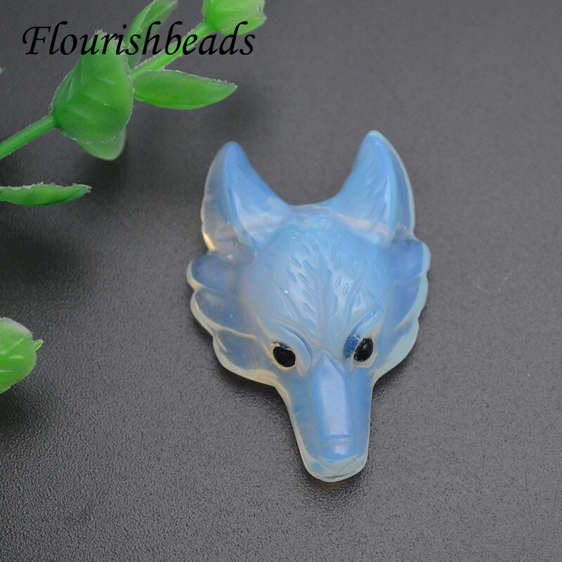 Multi Natural Stone Quartz Crystal Carved Wolf Head Animal Pendant DIY Necklace