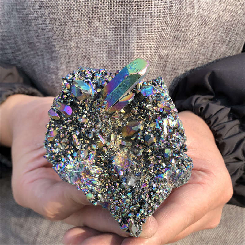 200g Electroplate Rainbow cluster quartz crystal mineral specimen reiki healing