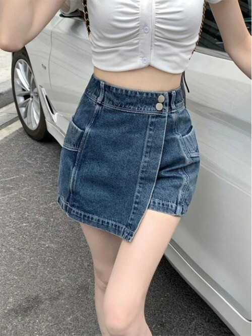 Kawaii Girl Hot sweet DenimSkirt Pleated Casual High Waist  A Word Short Skirt