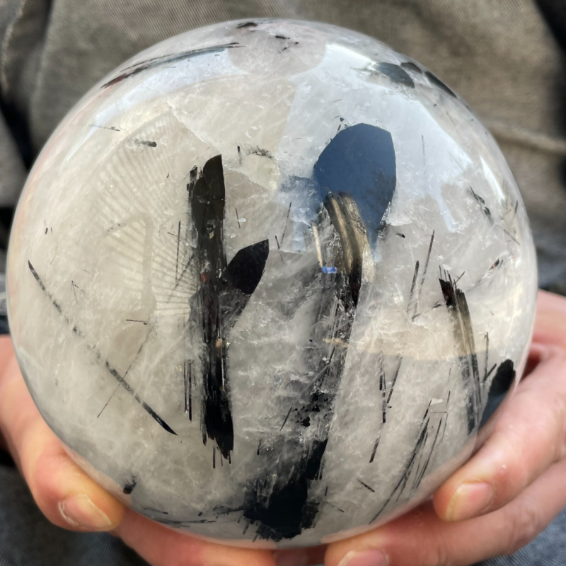 7.81 Pound Top! Natural Black Tourmaline Quartz Ball Carved Crystal Ball Repair