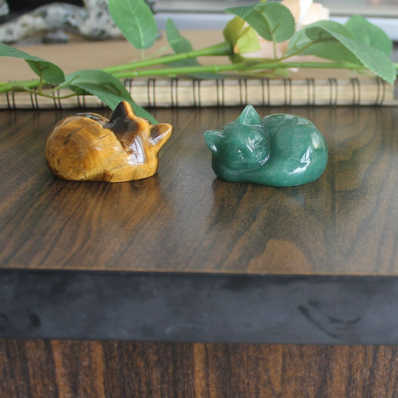 Carved crystal gemstone crystal sleeping cat figurine animal statue decor 2&apos;&apos;