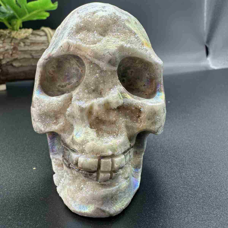 545g electroplate Natural sphalerite hand carved skull decor gem Healing