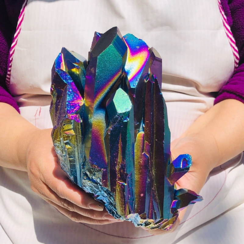 5.28LB Color Flame Aura Electroplate Quartz Crystal Specimen Healing point 479