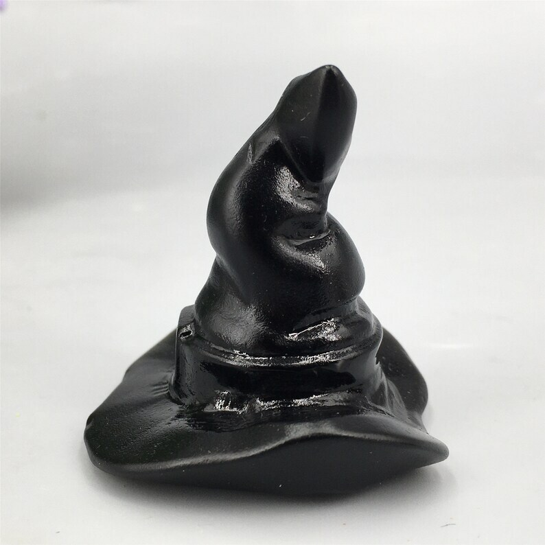 1pc Natural Obsidian Wizard hat Crystal Hand Carved Animal Decoration Reiki Heal