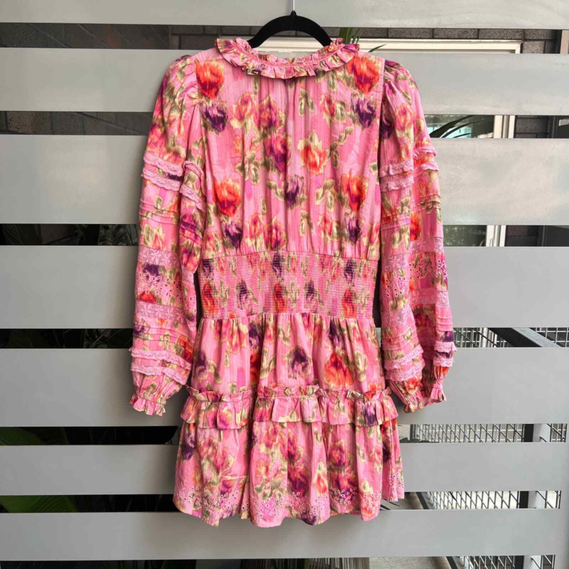 NEW LoveShackFancy &apos;Clarkie&apos; Pink Embroidered Lace Mini Dress Size XS