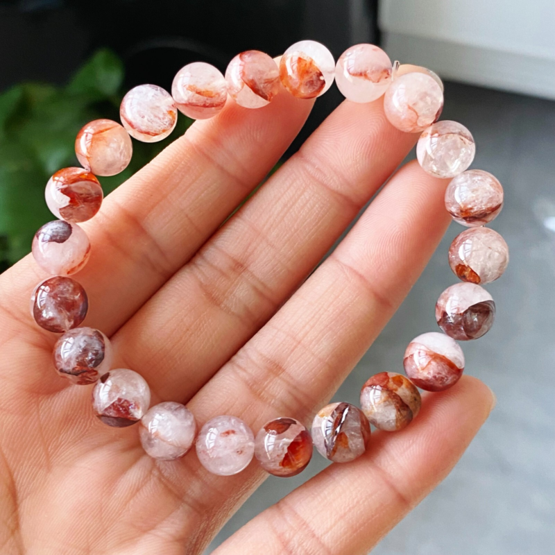 8mm 2Pcs Natural Red Phantom Crystal Women Beads Bracelet AAA