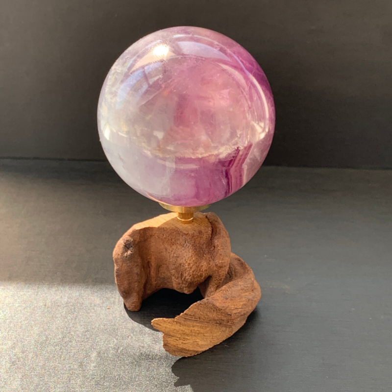 243G Natural Fluorite ball Colorful Quartz Crystal Gemstone Healing + Stand