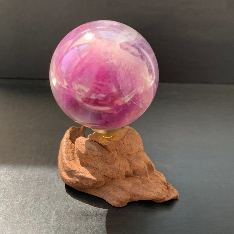 243G Natural Fluorite ball Colorful Quartz Crystal Gemstone Healing + Stand