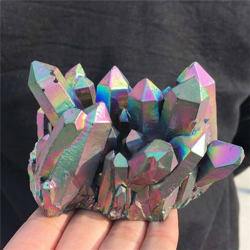 370g Electroplate Rainbow cluster quartz crystal mineral specimen reiki healing