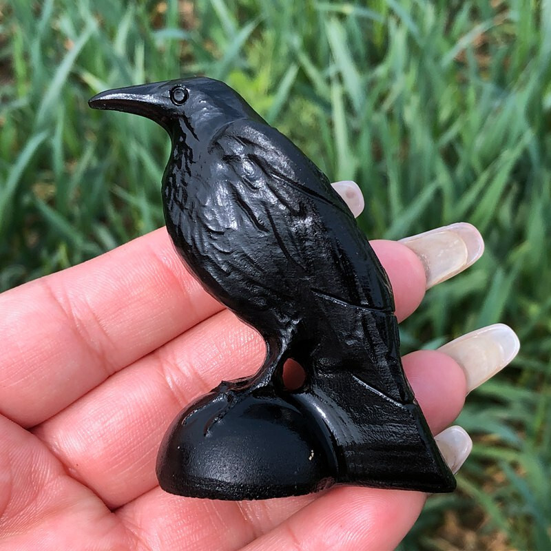 Natural obsidian crystal hand carved Raven skull Quartz reiki Decoration 1pc