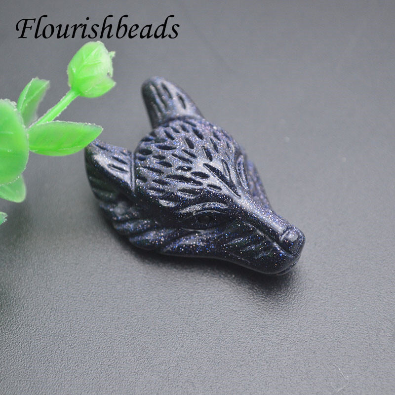 Multi Natural Stone Quartz Crystal Carved Wolf Head Animal Pendant DIY Necklace