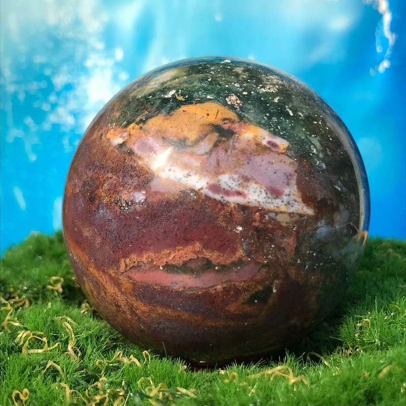 358G Rare Natural Ocean Jasper Quartz Ball Crystal Ball Sample Repair