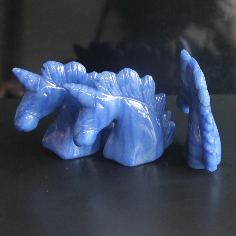 HLbshi Hand Carved Mixed Gemstone quartz crystal Unicorn animal Figurine Carving