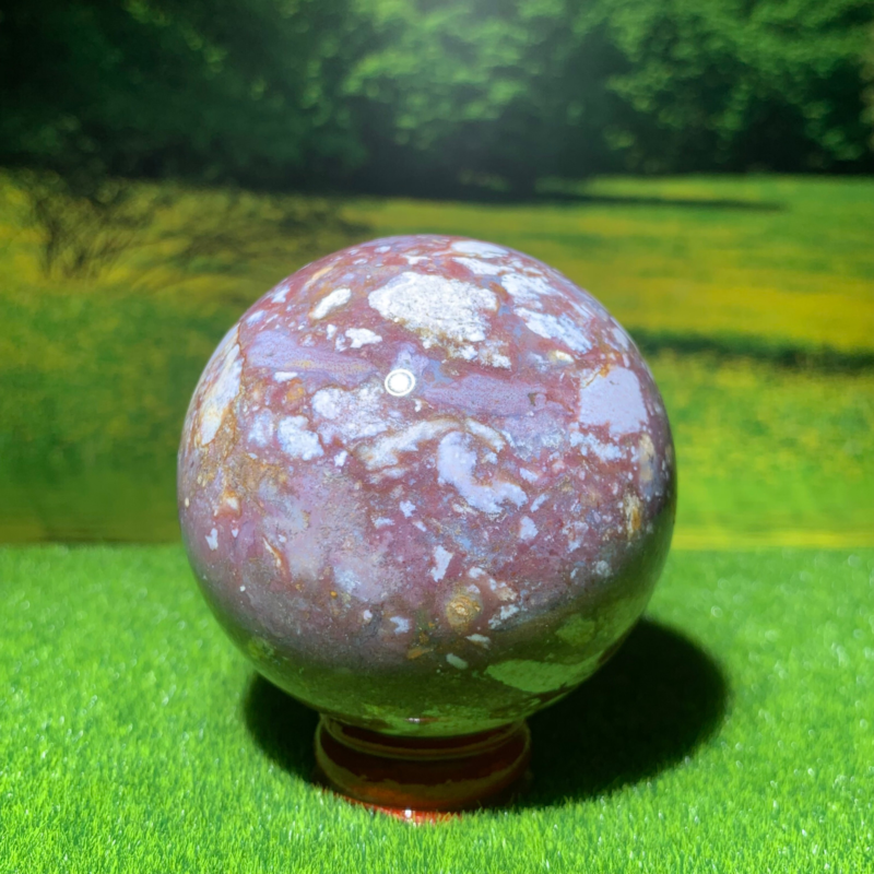 348G Natural Ocean Jasper Quartz Ball Crystal Sphere Mineral Specimen Healing