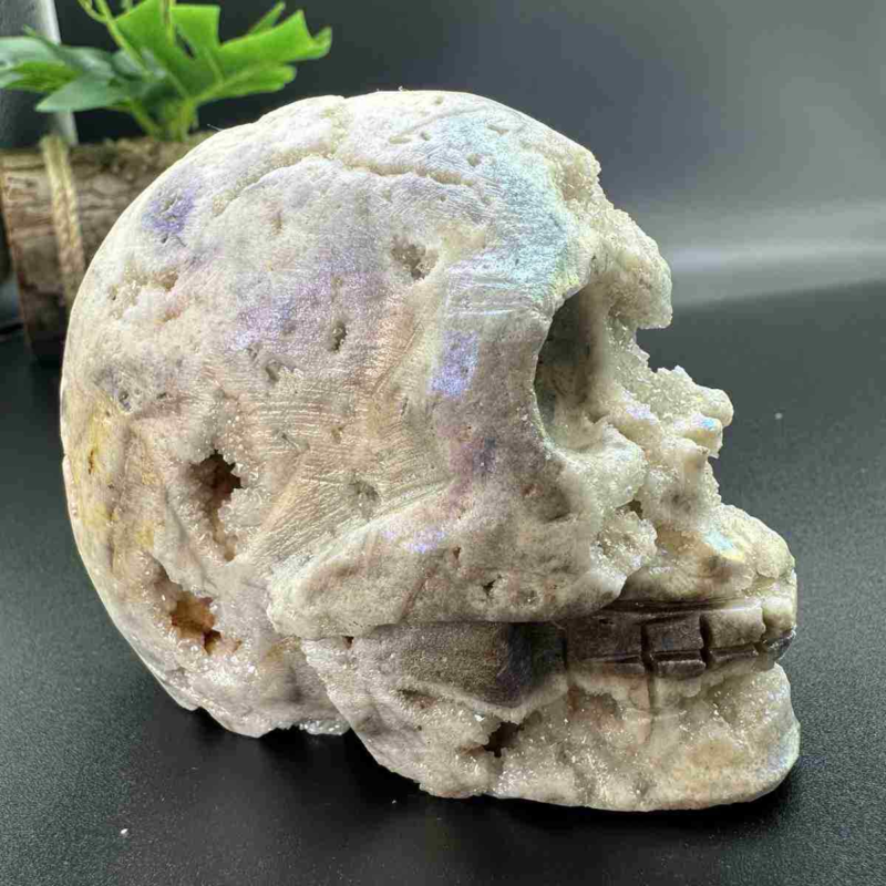 545g electroplate Natural sphalerite hand carved skull decor gem Healing